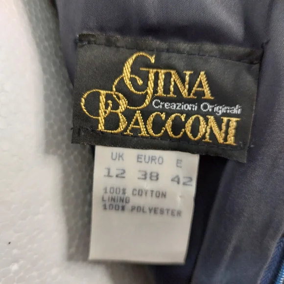 Vintage Gina Bacconi Velvet Dress Off Shoulder Fit & Flare Size 12 Navy Occasion - Picture 9 of 14